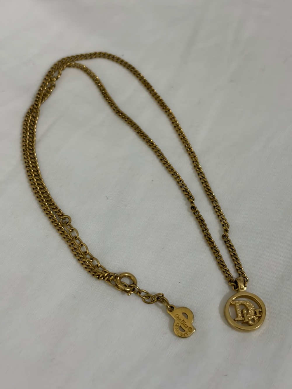 Dior Gold Circular Logo Pendant Necklace